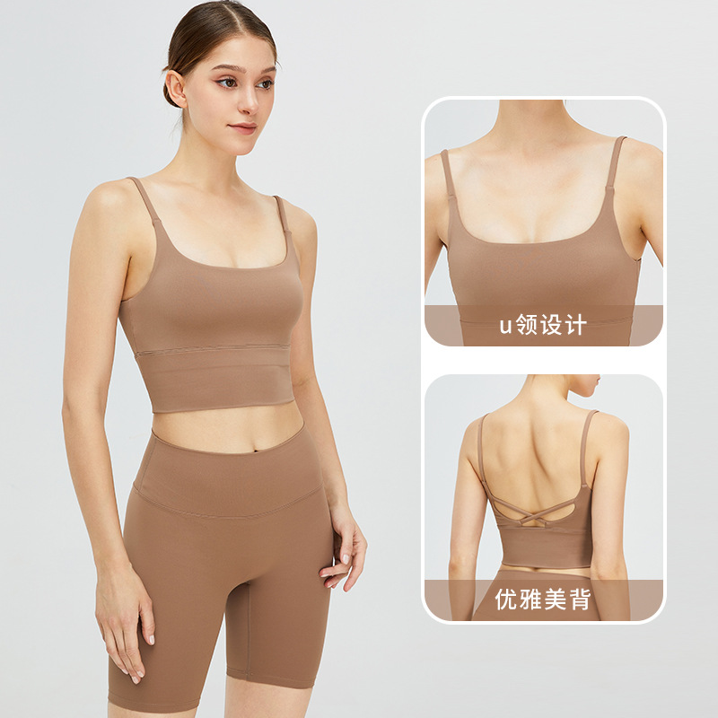 2023 europeo y americano desnudo deportes fitness chaleco Delgado push up yoga sujetador Cruz belleza espalda Correa ropa interior deportiva