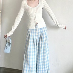 设计感系带收腰绝美上衣法式白色镂空花边打底针织衫女早秋季新款