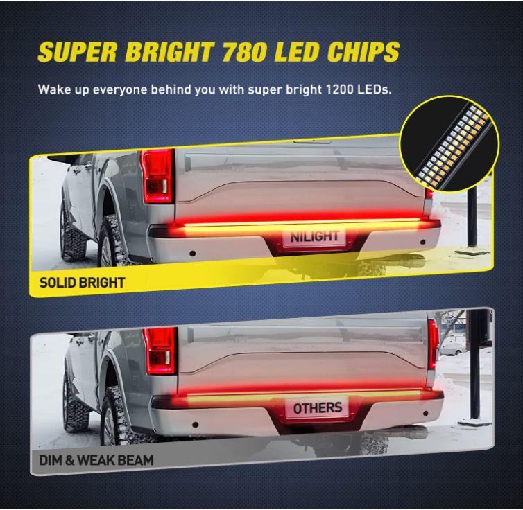 Tail Light Signal Lamp 60inch 1.5m Pickup Truck Hard Light Bar Three-Row Running Water Flow Turn Signal Brake Reverse Light