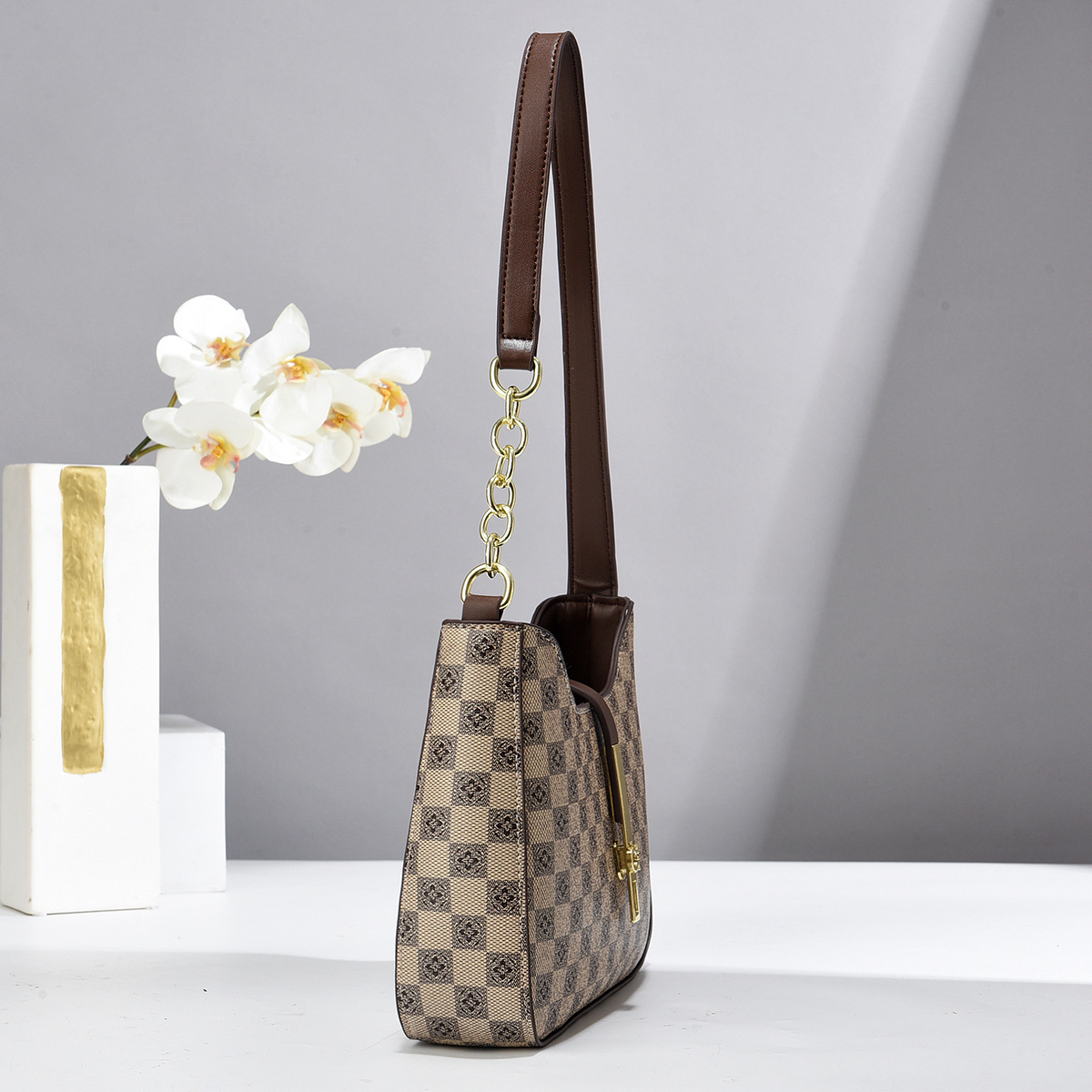 Taizhou bolsas de mujeres bolsas de ajedrez de textura de comercio exterior bolsas de hombro para mujeres