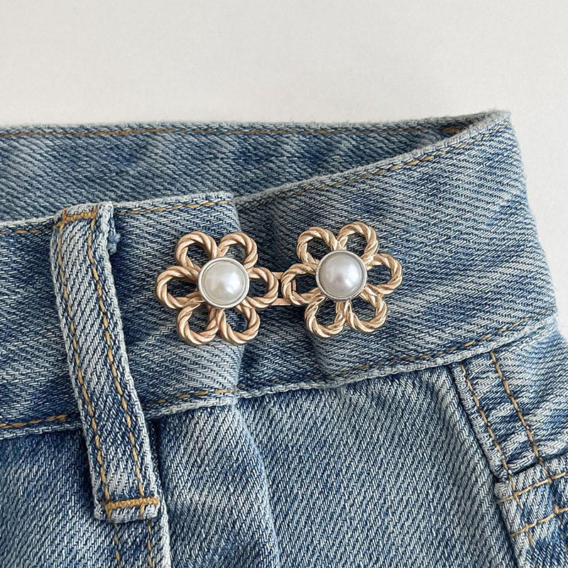 Jeans cintura contraída artefacto cintura apretado cintura pin ajustable botón flor pantalones grandes aguja de botón pequeño image 106