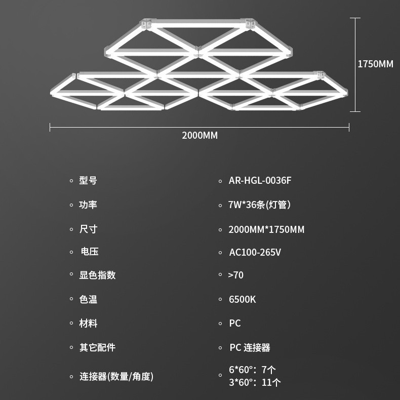 Triangular panal LED lámpara de garaje gimnasio pared empalmado techo lámpara de forma especial integrada lámpara de cable suspendida comercial