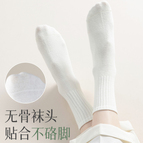 Boneless women's knee-high summer thin postpartum socks white long socks spring and autumn puffy socks for women 100% cotton wholesale women's socks