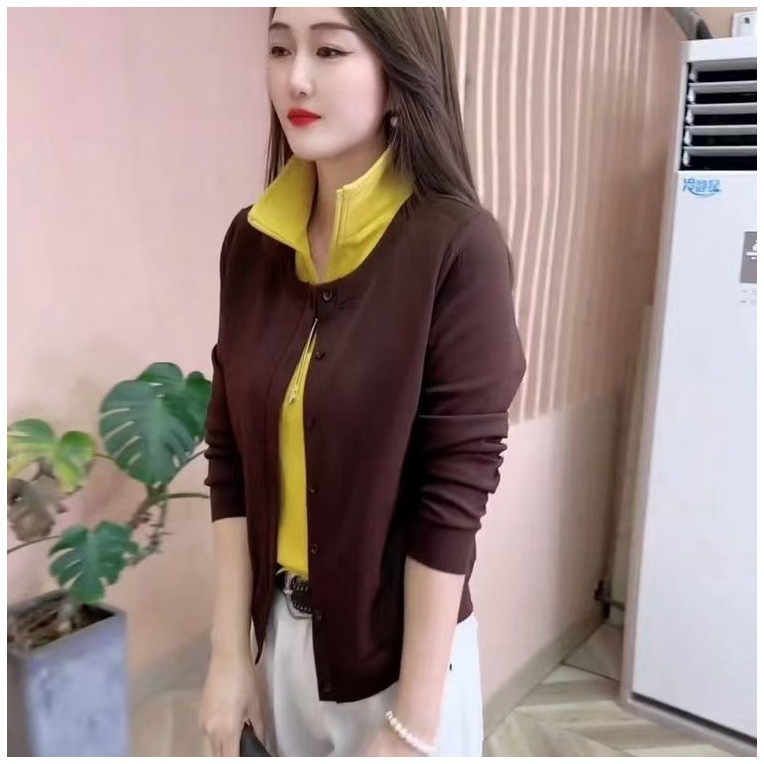 一件代发2025秋季新款拼接假两件半拉链立领长袖百搭气质女士显瘦|undefined