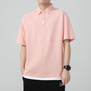 Fake Two-Piece Short-Sleeved Polo Shirt for Men Hong Kong Style Simple Loose Summer Pure Color Trendyy Casual Japanese Style Men's Lapel T-Shirt