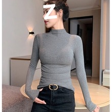 2025新款秋冬内搭加绒感修身薄款针织黑色上衣半高领打底衫女厂家