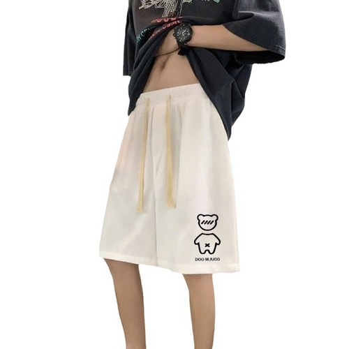 2024 American Street Men's Short Summer Trend Print Letter Casual Loose Hong Kong Style Couple's Five-Finger Shorts