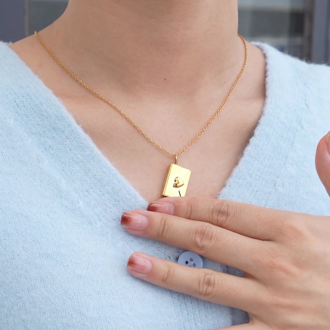 envelope, Heart Shape Pattern All Seasons Season Wholesale Jewelry IG Style Simple Style Envelope Heart Shape 304 Stainless Steel Locket Necklace Cable Chain