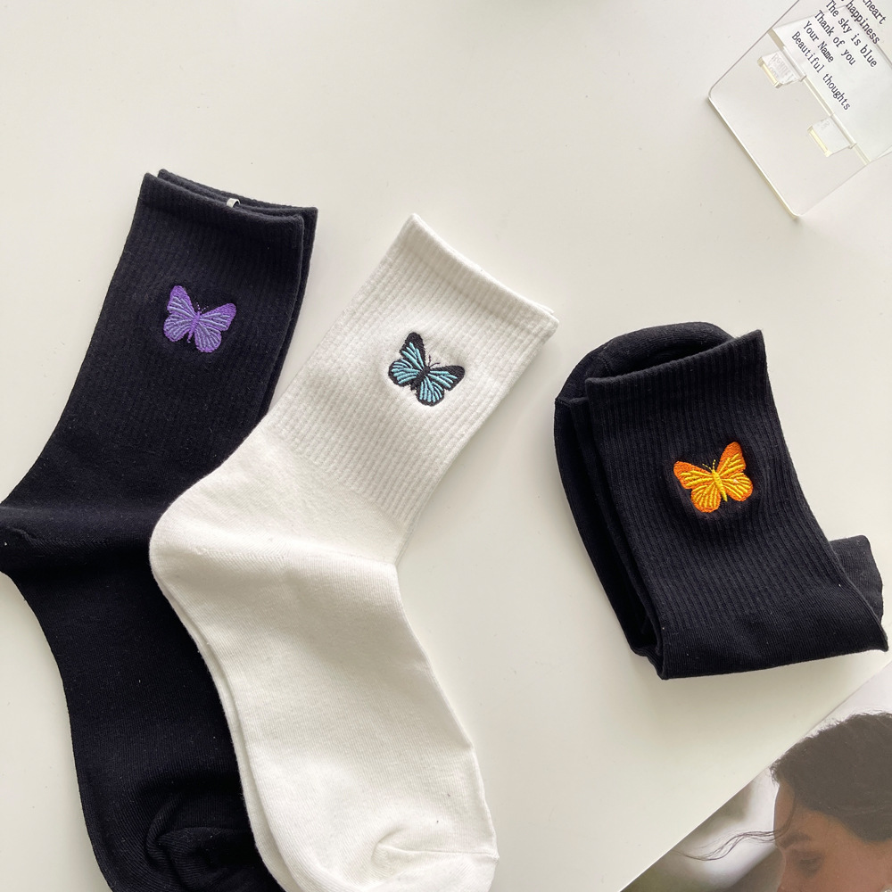 A Pair Quantity Women's Casual Butterfly Cotton Crew Socks A Pair