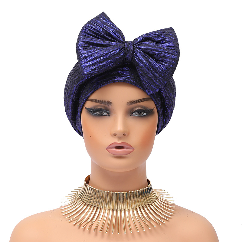 Muslim hat Fashion hot gold forehead big bow African bun hat stretch comfortable headscarf hat_viptrois.com