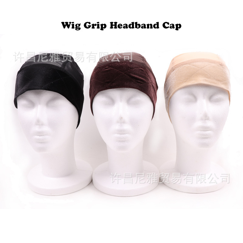 Cross-border Velvet Hair Band Mesh Cap Velcro Adjustable Size Elastic Wig Lace Headgear Breathable