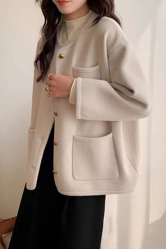 秋冬新款不起球毛呢短款宽松显瘦针织法式轻奢小香风外套女直发