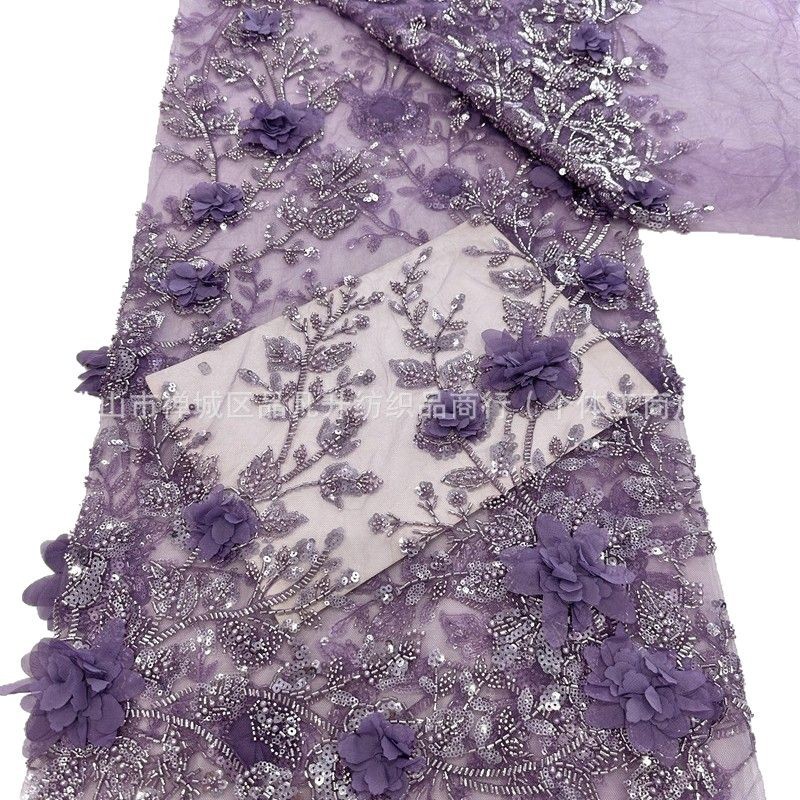 Nuevo estereoscópico manual decal tejido bordado sequilla perlas tejido bordado vestido de boda de moda tela de moda