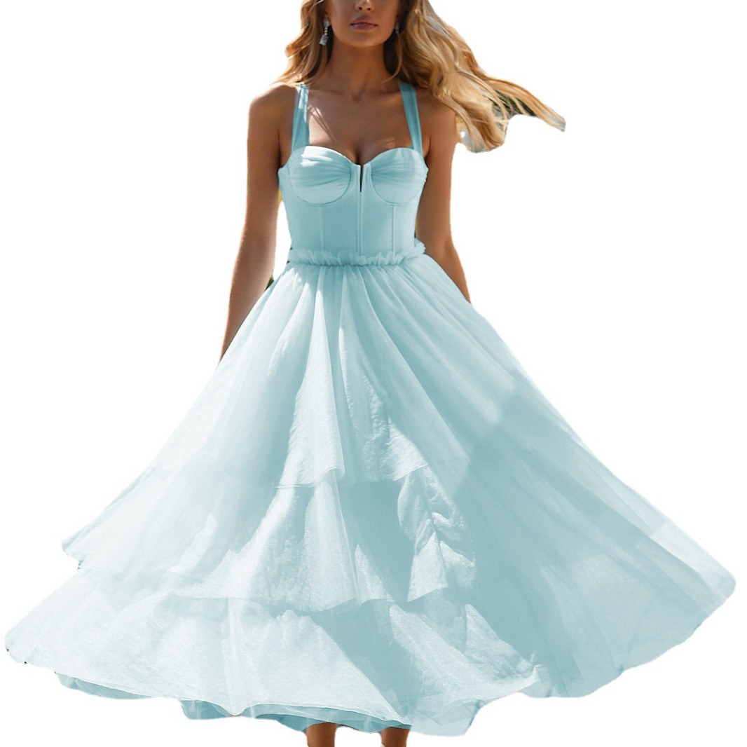 Mujeres de comercio exterior europeo y americano nueva correa vestido de novia Amazon sexy malla boda dama de honor vestido con el pecho de algodón image 5