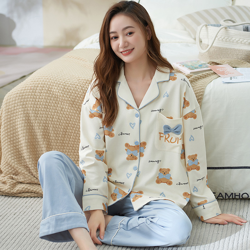 2023 nuevo pijama de primavera y otoño de las mujeres 100% puro algodón neto rojo estilo manga larga ropa de abrigo de primavera y otoño desgaste del hogar