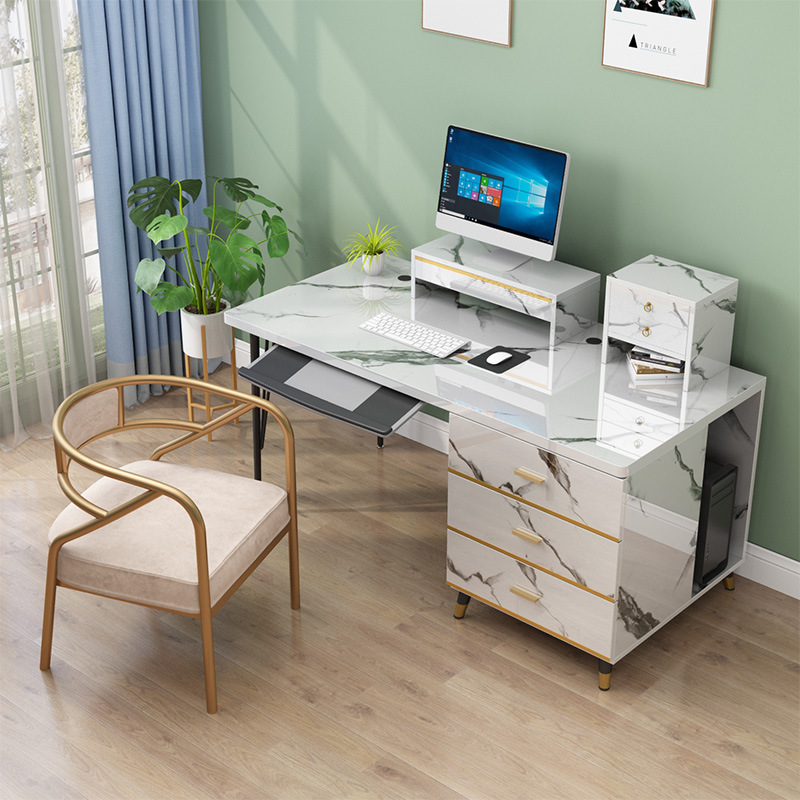 Simple modern white marbling computer desk light luxury desktop desk Workbench home study desk with drawer