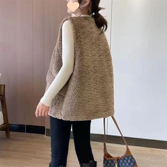 Lamb-wool integrated vest jacket for women lazy style high-end new loose slimming mid-length horse clip