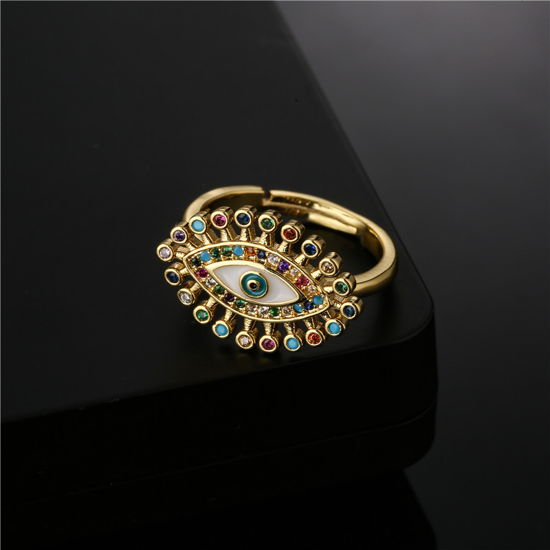 Fashion Eye Shape Colorful Zircon Micro-inlaid Copper Adjustable Ring display picture 1