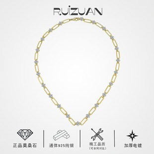European and American ins retro style stacked moissanite round 40 points S925 sterling silver plated 18K gold paper clip necklace