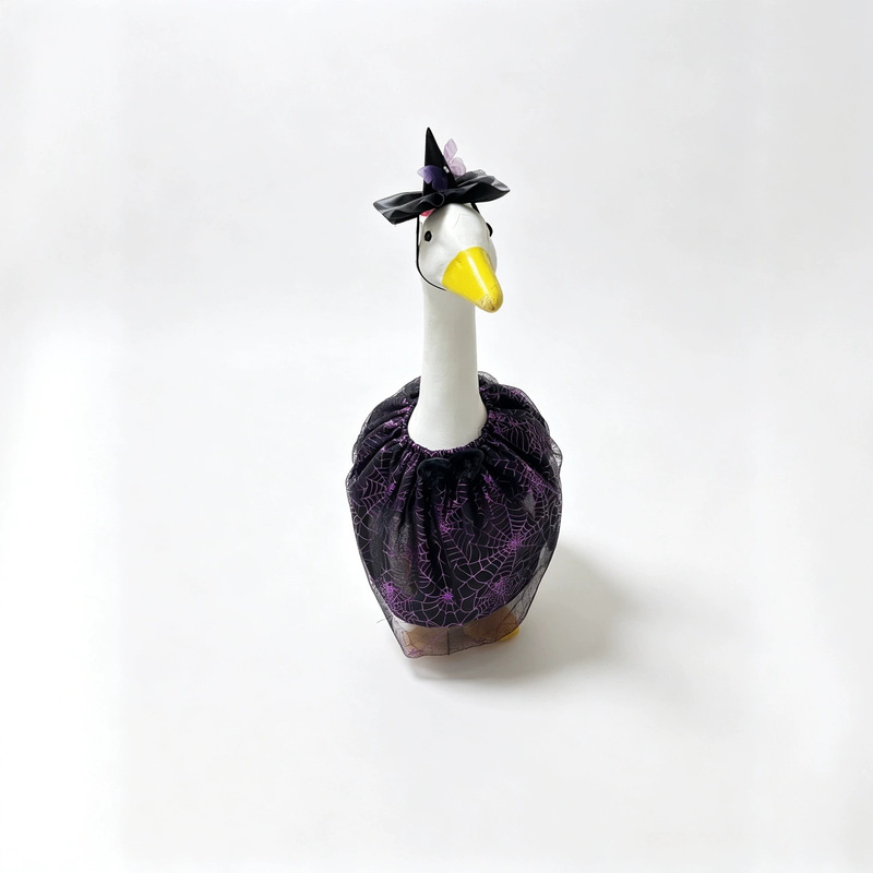 Halloween Witch-Style Black and Purple Spider Web Tulle Skirt, Porch Goose Doll Decoration Skirt, Black Tulle Purple Spider Web Halloween Skirt
