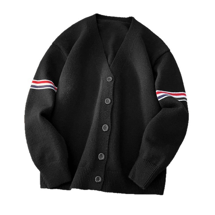 Explosiones transfronterizas de tamaño europeo de gran tamaño V-cuello Cardigan chaqueta camiseta de punto suéter de color masculino rayas de fábrica al por mayor