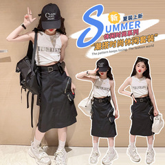 Summer Workwear Dress for Girls 2023 New Trendy Medium and Large Children's Stylish Backless Top Summer Dress Set for Girls