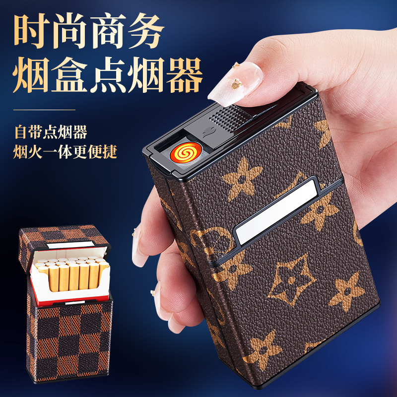 新しい 20 パックのレザータバコボックス充電式ライターオールインワンのソフトおよびハードボックスタバコケース、耐圧性、防湿性、ポータブルで耐久性があります。|undefined