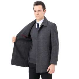 高档品牌中老年羊绒大衣男中长款加厚羽绒爸爸装翻领羊毛呢子外套