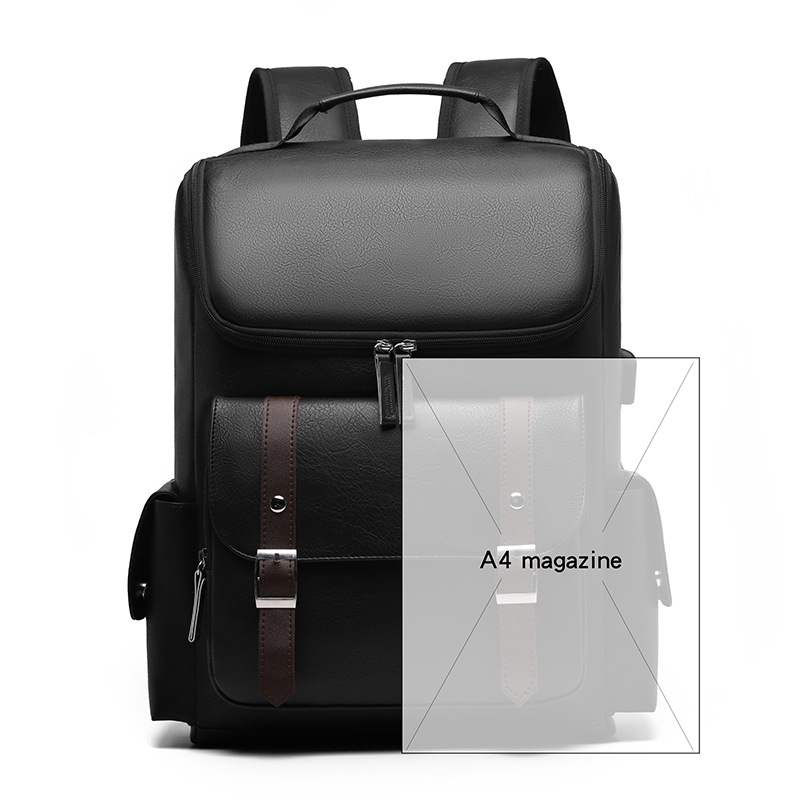 New Men's PU Leather Casual Multi-pocket Large Capacity Travel Backpack Laptop Bag Special Offer_voghion.com