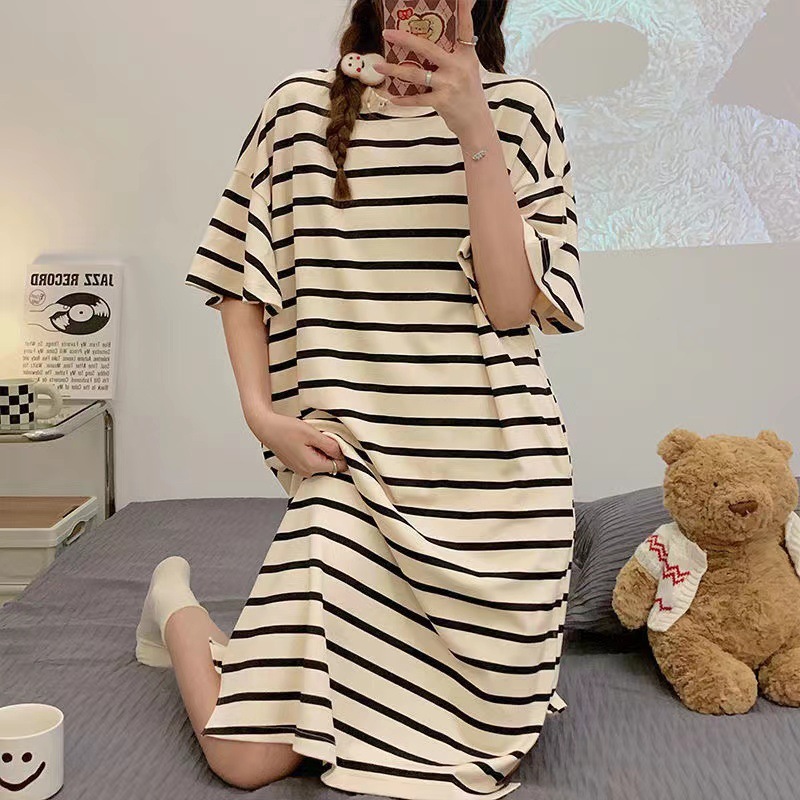 睡裙女款夏季2025新款牛奶丝大码宽松短袖可爱甜美孕妇女士睡衣|undefined