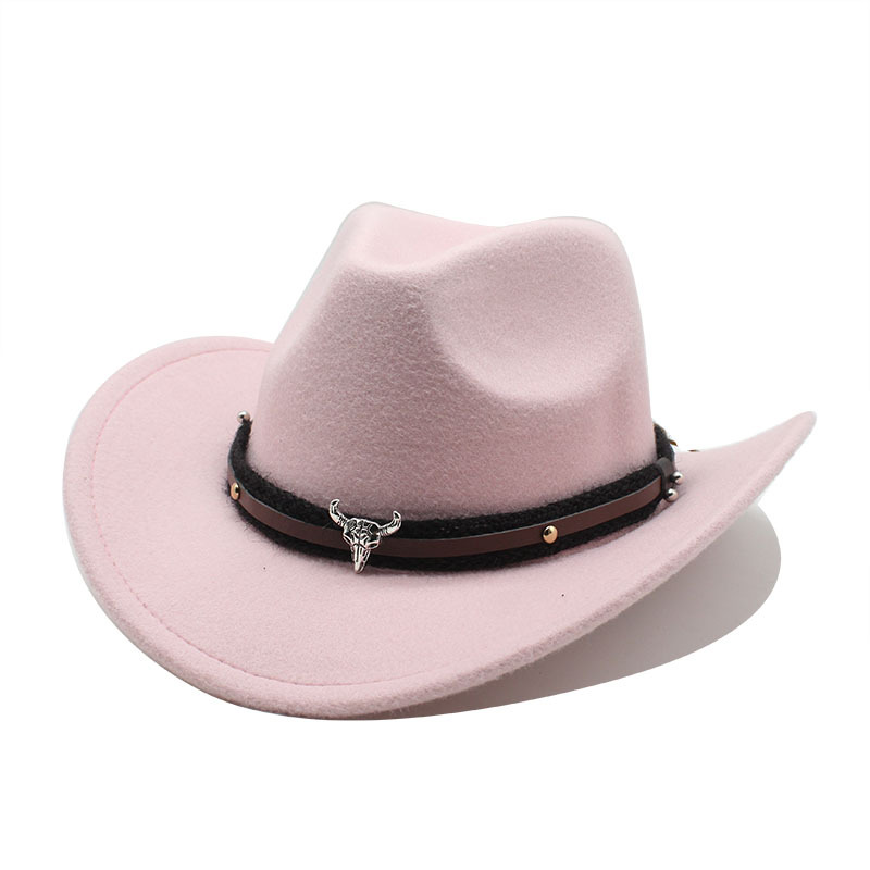 Étiquette tête de taureau en métal, Cowboy occidental, chapeau haut-de-forme en feutre de laine pour hommes et femmes, offre spéciale, automne et hiver_voghion.com