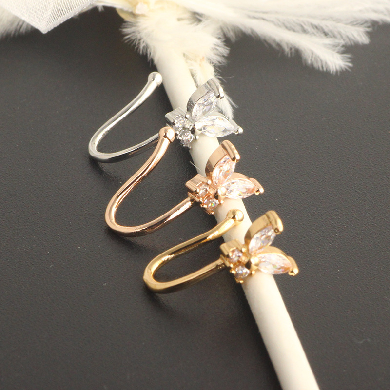 Simple Style Heart Shape Stainless Steel Inlay Zircon Nose Ring 1 Piece