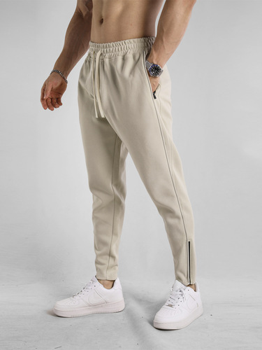 Spring and Autumn Cotton Long Trousers for Men - New Slim Fit Ankle Zipper Tied Pants for Casual Youth Fashion, Versatile for Sports and Outdoors
