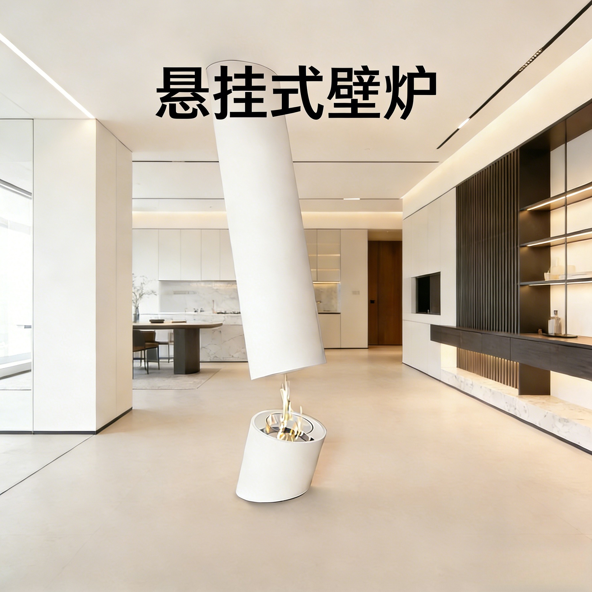 圆柱悬挂式壁炉芯吊挂炉装饰酒精火焰电子3D雾化壁炉批发仿真火