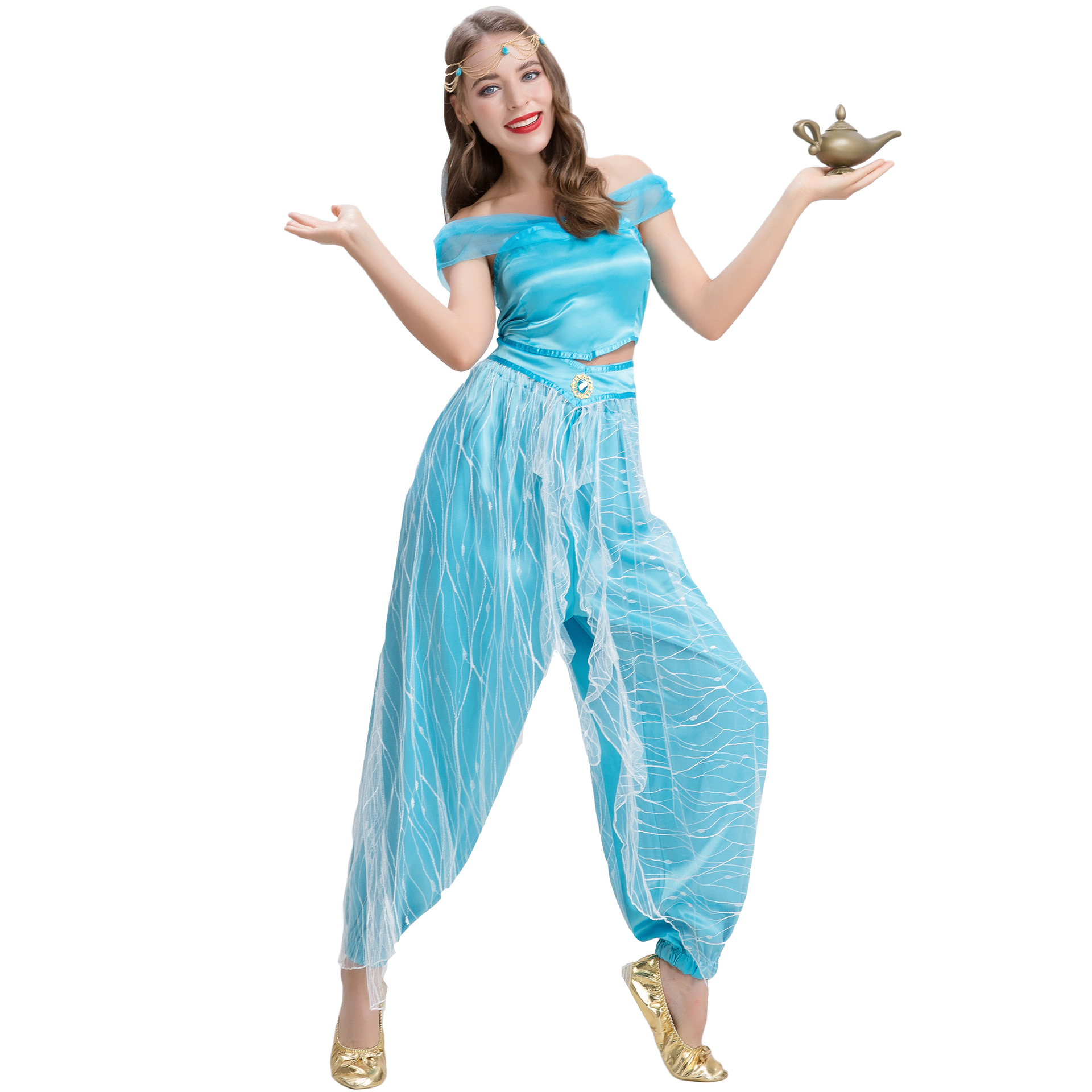 thumbnail image 1 of Disfraces de Halloween 2024 S-XXL Lámpara mágica de Aladino Princesa Jasmine COS ropa fiesta de Halloween juego de rol bailarina del vientre india, 1 of 5