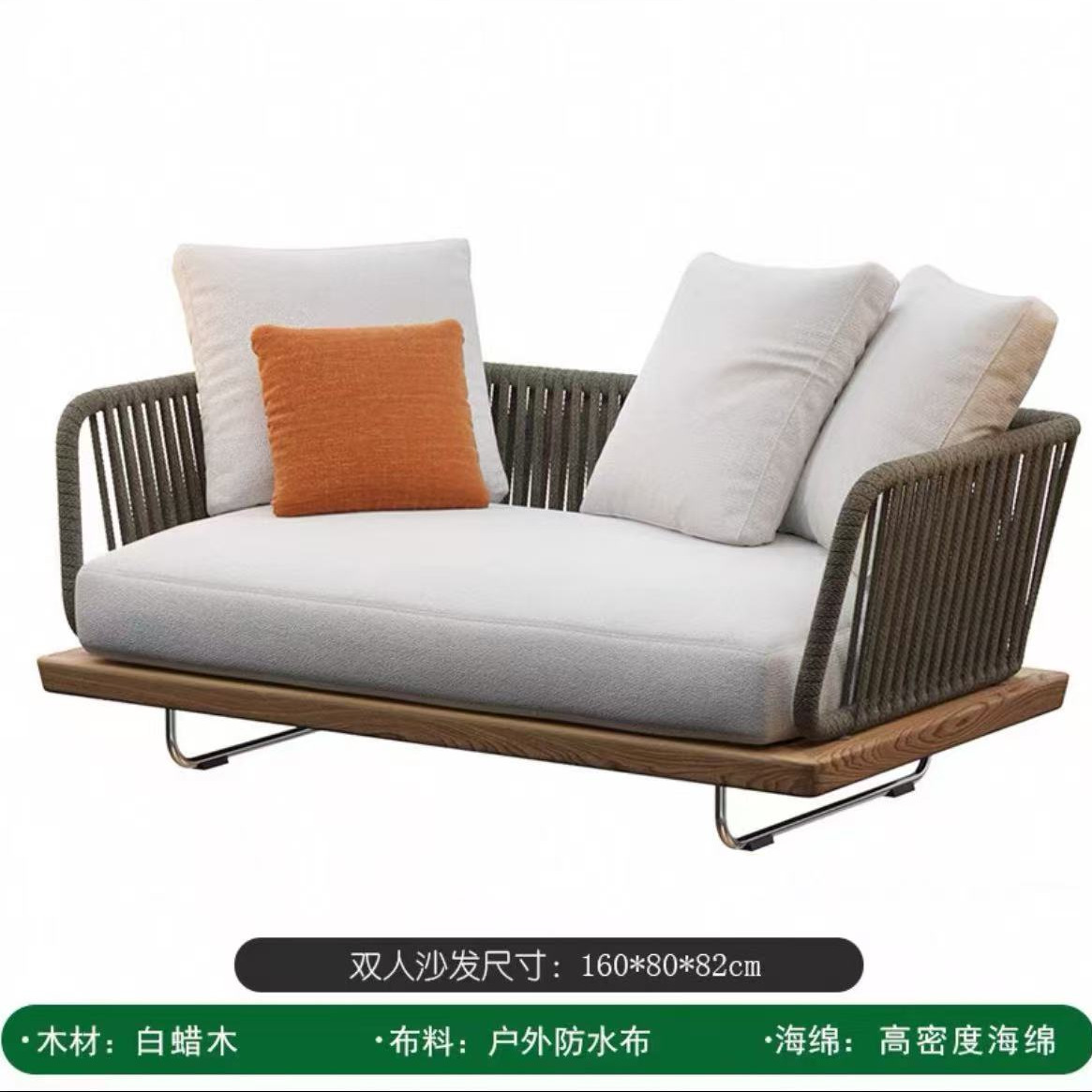 Sofá al aire libre diseñador de combinación patio jardín ocio muebles de madera maciza casa de sol terraza sofá de caña