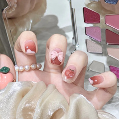 Short Diamond Peach Fairy Influencer Nail Art Student Ice-Transparent Wearable Nail Stickers Nail Tabs Removable Complete Set Wholesale