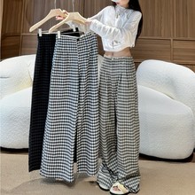 慵懒复古格子阔腿裤女春秋季新款高腰显瘦百搭直筒宽松垂感休闲裤