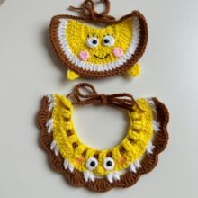 猫咪围嘴编织围脖毛线针织围兜宠物口水巾狗狗卡通娃娃玩偶配饰