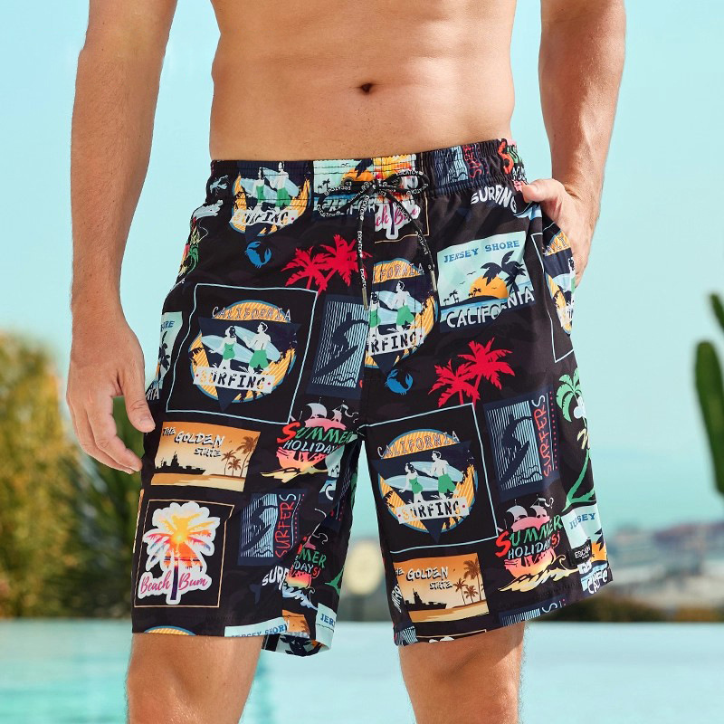 2025 New Beach Pants Sports Men's Quick-Drying Loose Pocket Zipper Running Breathable Shorts Lightweight Fabric