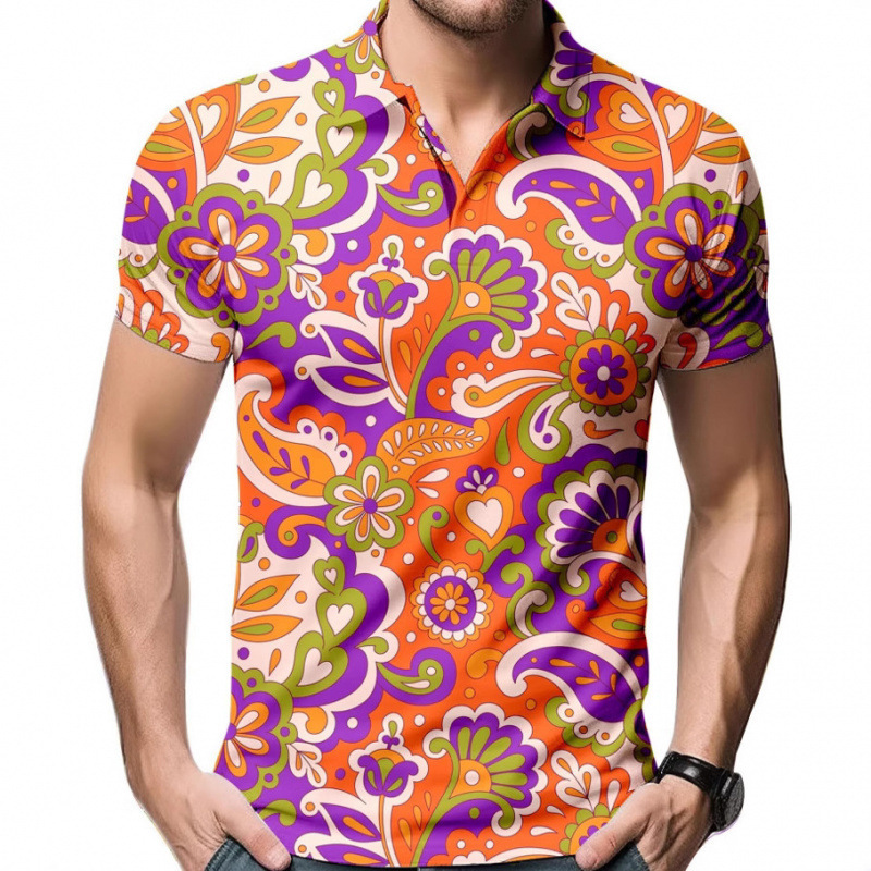 2025 Summer Cross-Border New European and American Men's Daily Casual Polka Dot 3D Printed Short-Sleeved Lapel Polo Shirt