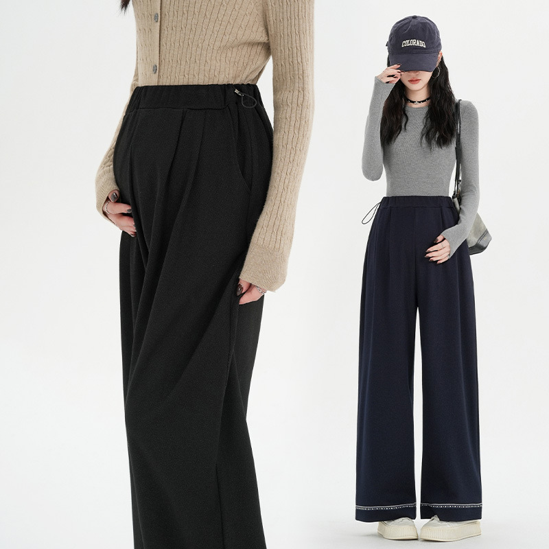 Maternity Wide-Leg Pants 2025 Autumn and Winter New Design Side Drawstring Belly-Free Loose Contrasting Color Versatile Casual Pants