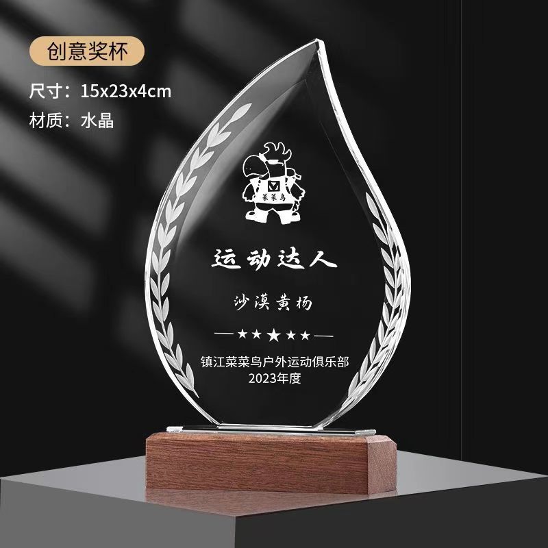 Medalla de trofeo de cristal base de madera sólida, competencia de grabación creativa, premios de la reunión anual, medallas de recuerdos para niños