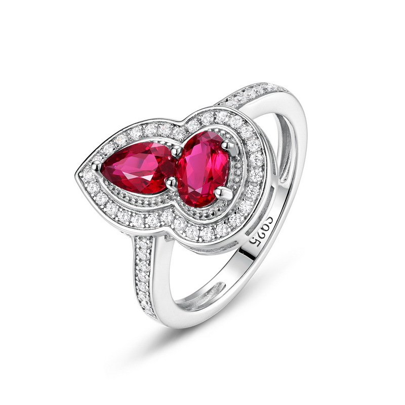 Especial transfronterizo para el cultivo de calabazas anillo del tesoro rojo femenino S925 incrustaciones de plata para cultivar el anillo de dedo de comida del tesoro de color anillo de moda europea y americana