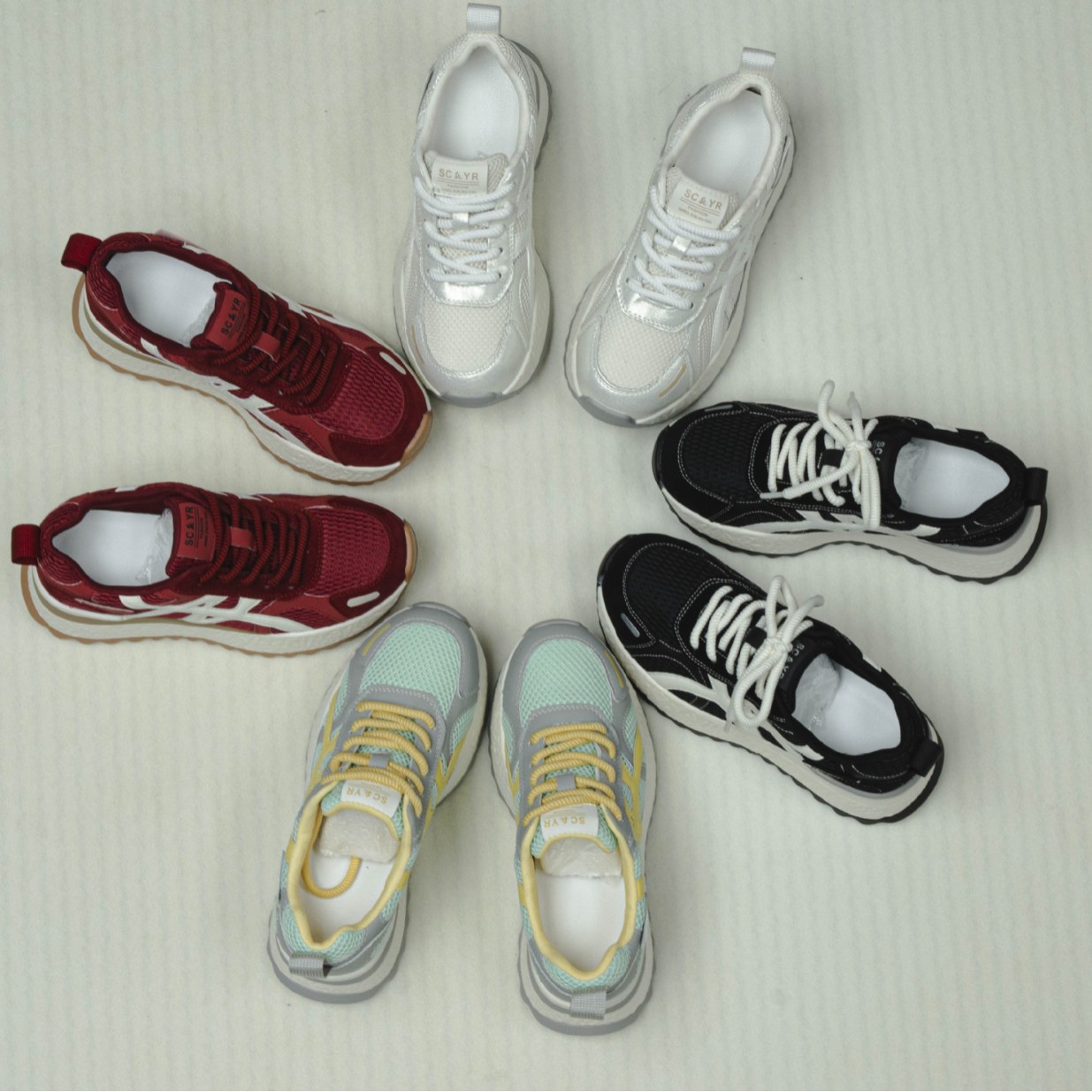 Giày sneaker nữ đế dày chunky phong cách thể thao thời trang mới thu 2026 — M2878 đen, M 2878m màu, M2878 màu đỏ, M2878 màu xanh lá cây