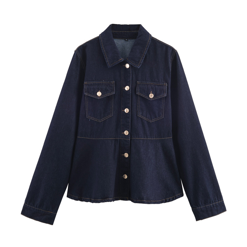 2025 Autumn Casual Women's Lapel Puff Sleeve Patchwork Denim Jacket