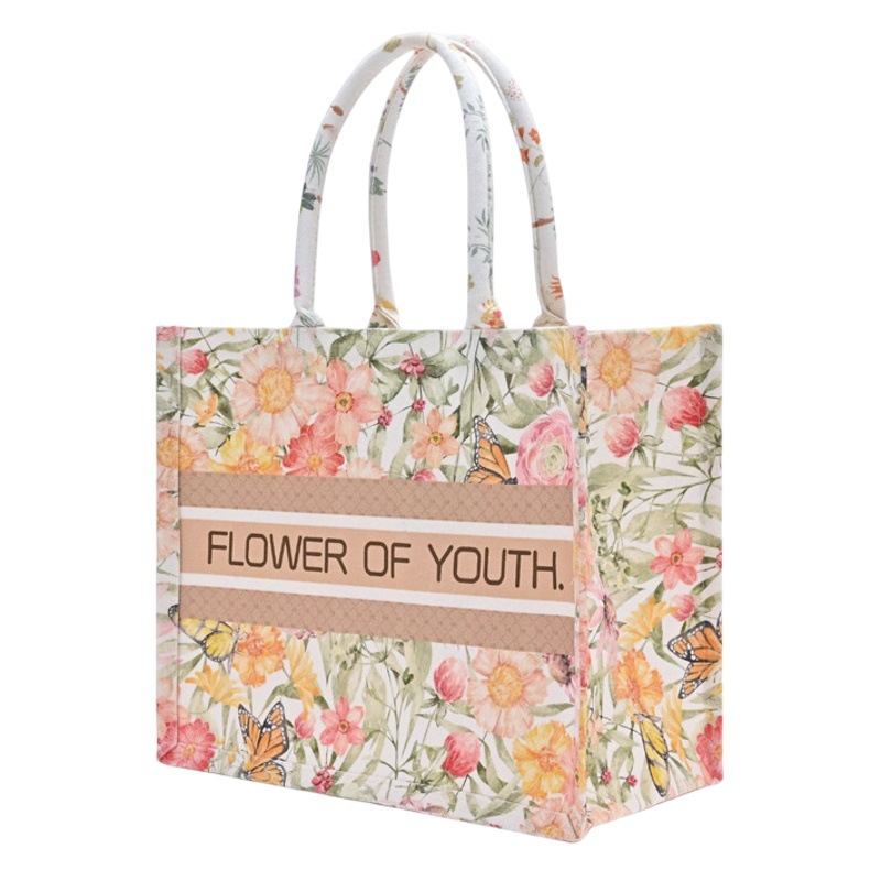 Bolsa de lona de gran capacidad de la flor de mariposa bolsa de lona de las mujeres al por mayor regalo de mano portátil bolsa de lona