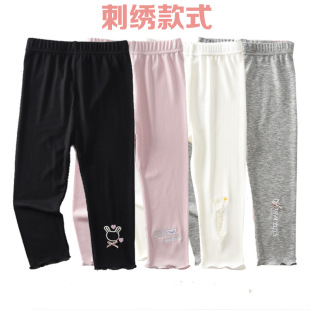 Thin high stretch girls' leggings summer children's cropped leggings with wooden ears small and medium-sized children's pants children's clothing factory