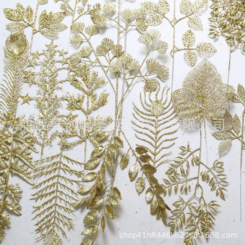 Christmas Gold Powder Leaves Festive DIY Decoration Fake Leaves Simulated Plants Glitter Pink Branches Atmosphere Supplies Factory Christmas Gold Powder Leaves Festive DIY Decoration Fake Leaves Simulated Plants Glitter Pink Branches Atmosphere Supplies Factory