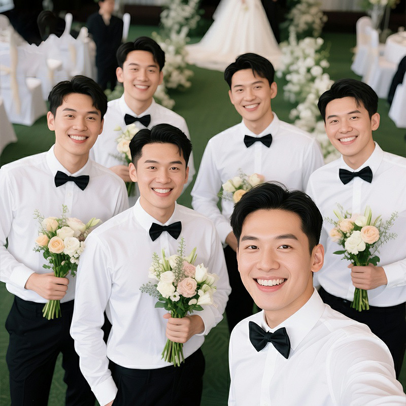 2025男士长袖衬衫结婚粉红色衬衣喜庆订婚礼新郎官定亲伴郎服寸衫